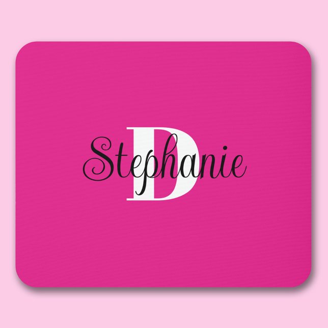 Tapis De Souris Monogramme moderne noir et blanc rose vif (Hot Pink Personalized Monogram Mouse Pad
)