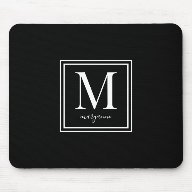Tapis De Souris Monogramme Moderne Nom Noir & Blanc (Devant)