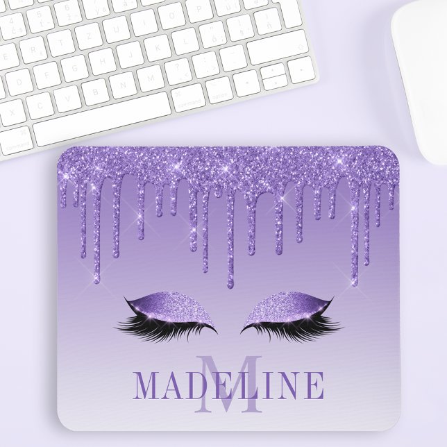 Tapis De Souris Monogramme moderne Parties scintillant violet mode (Customize to change text color, text style or to add more text.)