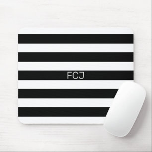 Tapis De Souris Monogramme Moderne Rayures Noir et Blanc