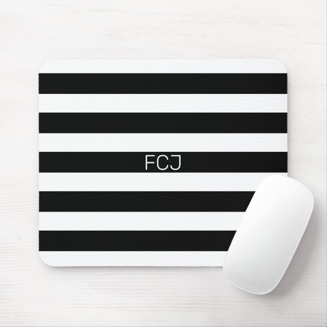 Tapis De Souris Monogramme Moderne Rayures Noir et Blanc (Avec souris)