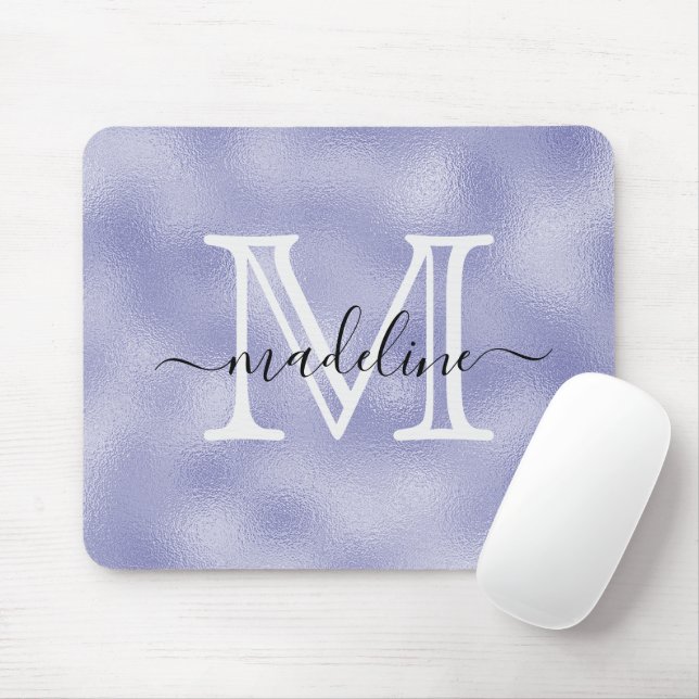 Tapis De Souris Monogramme moderne violet à huile violette (Avec souris)