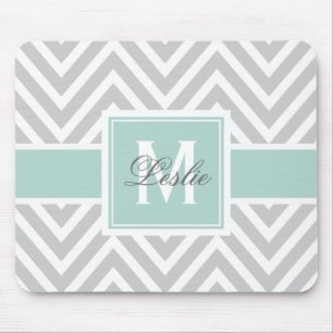 Tapis De Souris Monogramme Motif de Girls Mint Green Gray Chevron