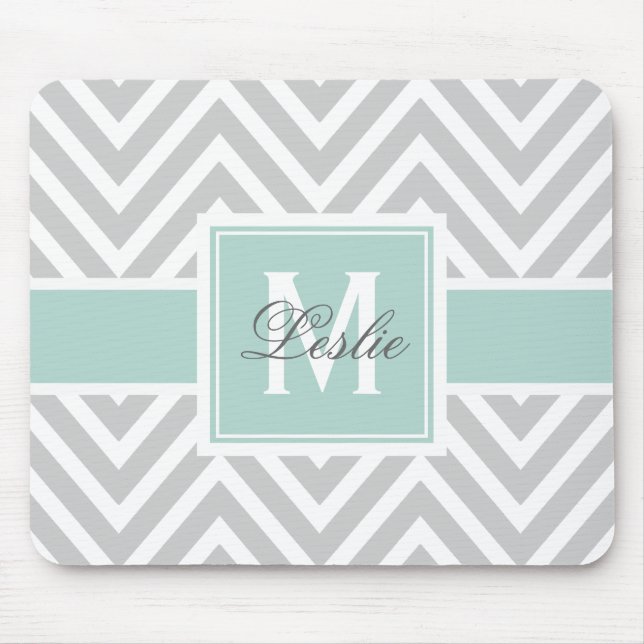 Tapis De Souris Monogramme Motif de Girls Mint Green Gray Chevron (Devant)