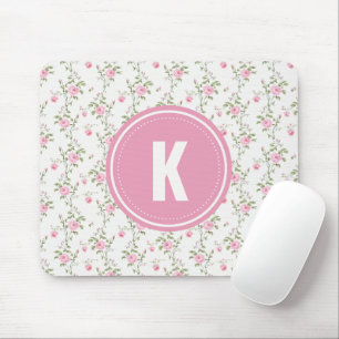 Tapis De Souris Monogramme Motif Fleurs Roses Roses Élégantes
