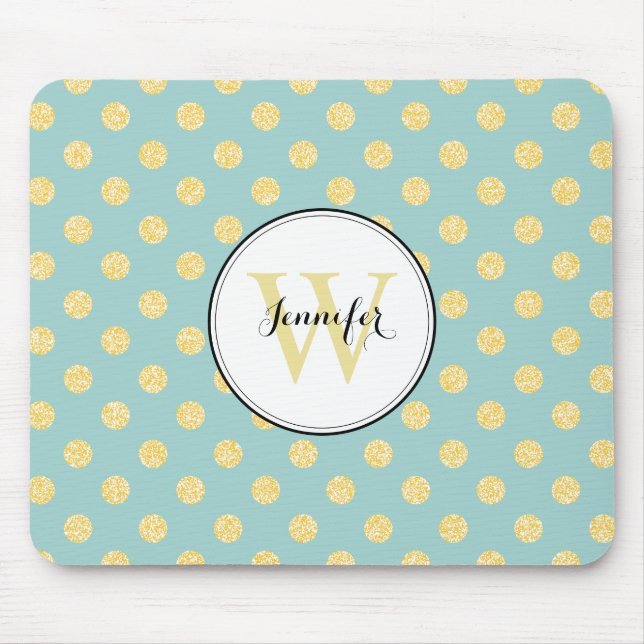 Tapis De Souris Monogramme Motif Pois jaune et menthe (Devant)