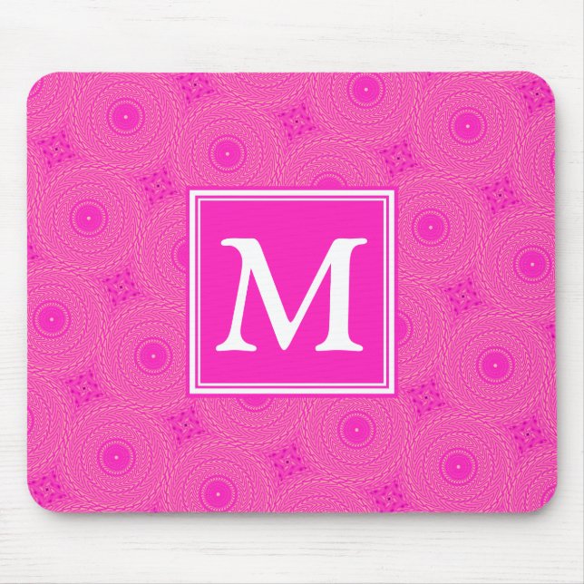 Tapis De Souris Monogramme motif rose chaud cercles (Devant)