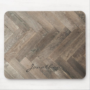 Tapis De Souris Monogramme motif zigzag en bois de chêne