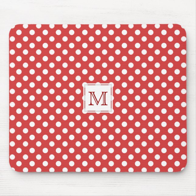 Tapis De Souris Monogramme : Mousepad à pois rouge et blanc (Devant)