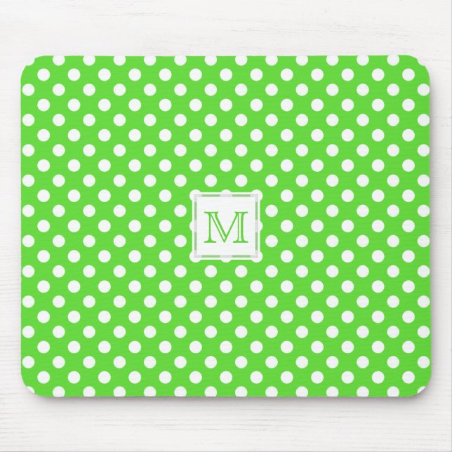 Tapis De Souris Monogramme : Mousepad à pois vert et blanc (Devant)