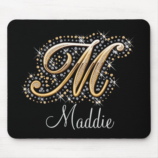Tapis De Souris Monogramme Mousepad de diamants d'étincelles et de (Devant)
