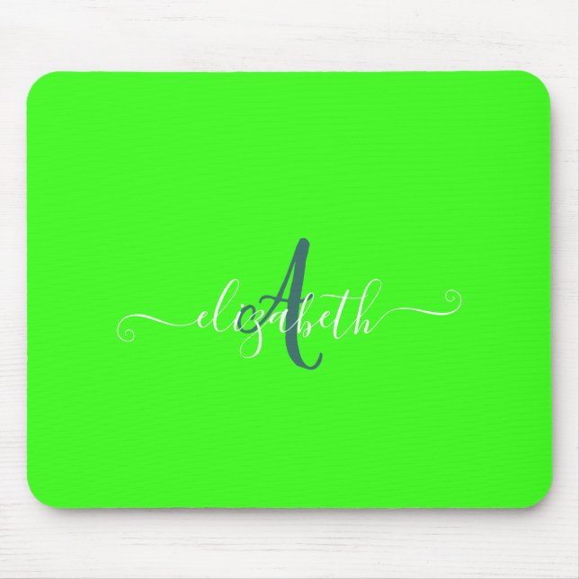 Tapis De Souris Monogramme Néon Fluorescent Vert  (Devant)