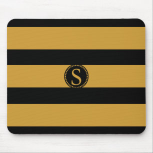 Tapis De Souris Monogramme noir avec bandes de feuille d'or