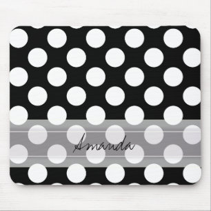 Tapis De Souris Monogramme Noir Blanc Chic Polka Motif