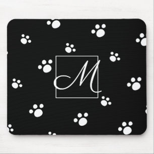 Tapis De Souris Monogramme   Noir & blanc mignon Chien Chien Empre