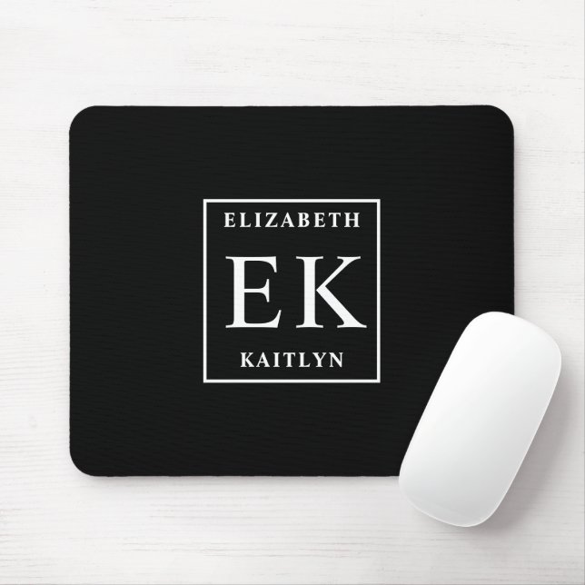 Tapis De Souris Monogramme noir et blanc moderne (Avec souris)
