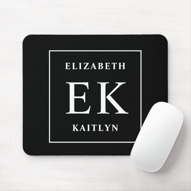 Tapis De Souris Monogramme noir et blanc moderne (Avec souris)