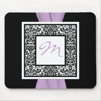 Tapis De Souris Monogramme Noir, Lavende, Blanc Damas Mousepad