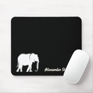 Tapis De Souris Monogramme noir minimal d'éléphant blanc