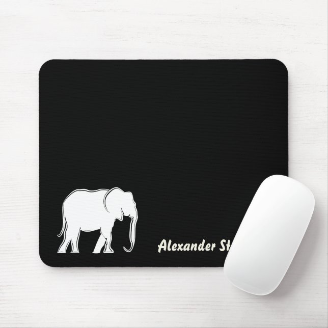 Tapis De Souris Monogramme noir minimal d'éléphant blanc (Avec souris)