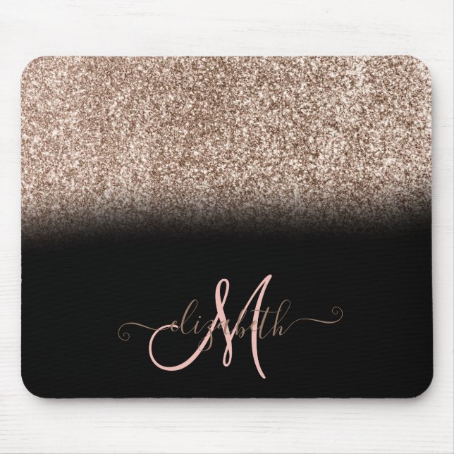Tapis De Souris Monogramme noir Ombre Parties scintillant moderne (Devant)