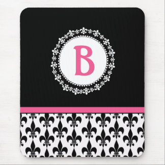 Tapis De Souris Monogramme noir rose Fleur de Lis