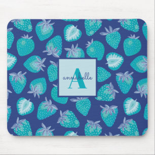 Tapis De Souris Monogramme Nom Bleu Été Motif Fraise