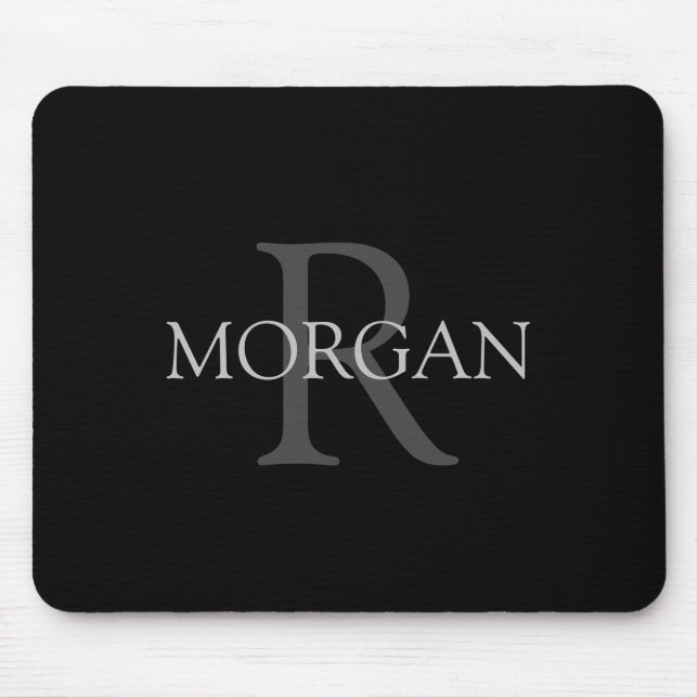Tapis De Souris Monogramme & nom DIY, Classique noir avec texte gr (Devant)