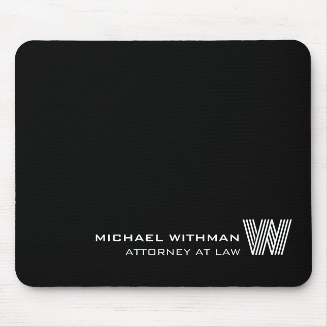 Tapis De Souris Monogramme, nom et profession sur ligne noire pers (Devant)