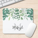 Tapis De Souris Monogramme Nom Folithe vert<br><div class="desc">Ce tapis de souris botanique est décoré d'eucalyptus aquarelle et d'autres feuillages dans les tons verts. Facilement personnalisable avec votre nom ou monogramme. Aquarelle originale © Michele Davies.</div>