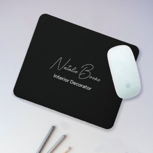 Tapis De Souris Monogramme Nom noir et blanc Décorateur intérieur