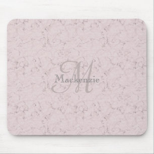 Tapis De Souris Monogramme Nom personnalisé Design en marbre rose 
