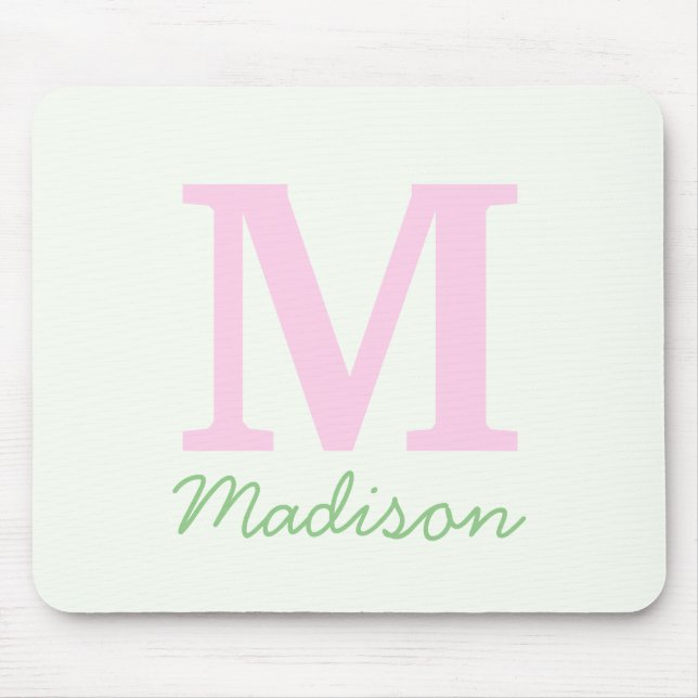 Tapis De Souris Monogramme Nom personnalisé initial Pink Green (Devant)