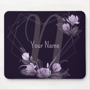 Tapis De Souris Monogramme Nom Violet Floral Violet Cadre géométri