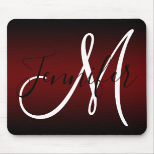 Tapis De Souris Monogramme Ombré Élégant Noir et Bourgogne