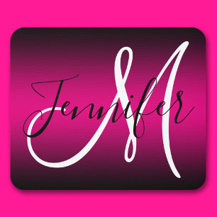 Tapis De Souris Monogramme Ombré Élégant Noir et Rose Chaud