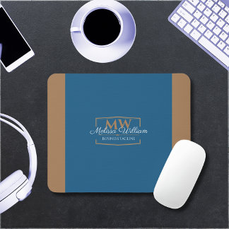 Tapis De Souris Monogramme or bleu simple