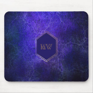 Tapis De Souris Monogramme or Marbre bleu pourpre