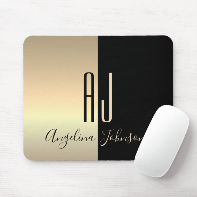 Tapis De Souris Monogramme Or Noir (Avec souris)
