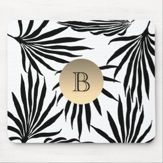 Tapis De Souris Monogramme Or Noir Blanc , Palmier Tropical