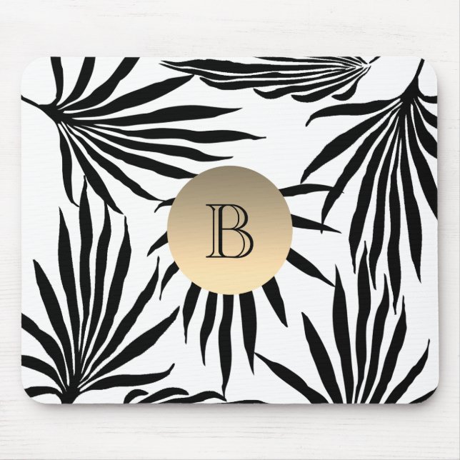 Tapis De Souris Monogramme Or Noir Blanc , Palmier Tropical (Devant)
