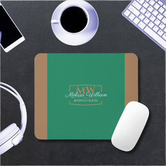 Tapis De Souris Monogramme or vert simple