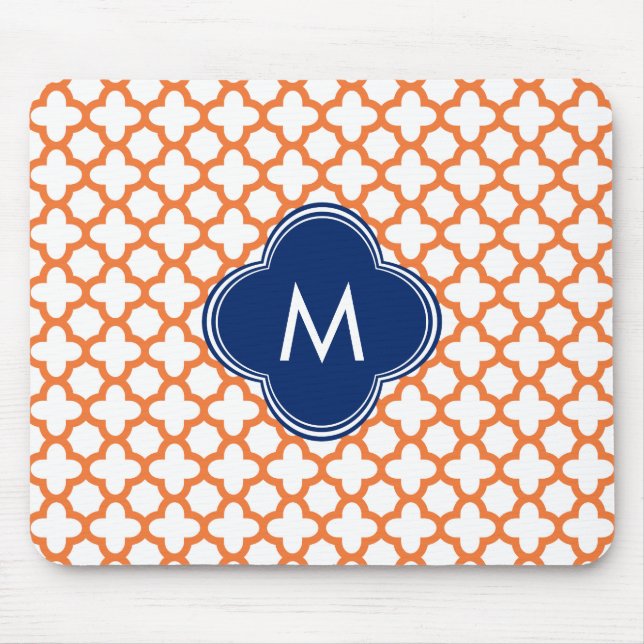 Tapis De Souris Monogramme Orange et Royal Blue Quatrefoil (Devant)