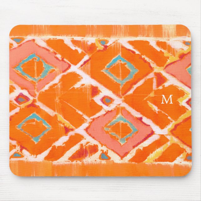 Tapis De Souris Monogramme | Orange Tribal II (Devant)