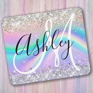 Tapis De Souris Monogramme Pailleté Arc-en-Ciel Pastel Ombre