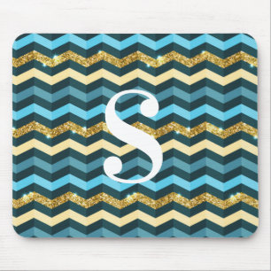 Tapis De Souris Monogramme pailleté chevron moderne minimaliste