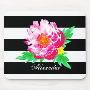 Tapis De Souris Monogramme Peine rose sur Mousepac noir / blanc
