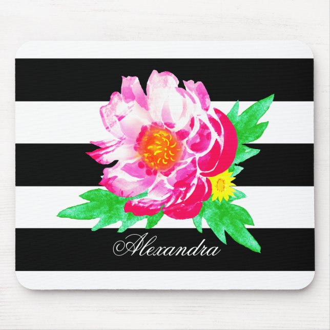 Tapis De Souris Monogramme Peine rose sur Mousepac noir / blanc (Devant)