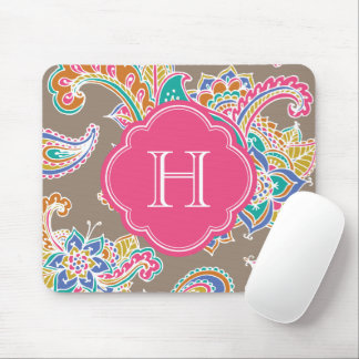 Tapis De Souris Monogramme personnalisé au henné de Paisley de Boh
