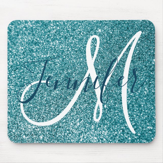 Tapis De Souris Monogramme personnalisé bleu sarcelle de l'océan a (Devant)